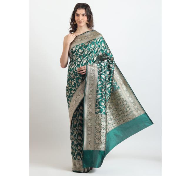 The Weavers Shop By Raavi Brocade Pure Katan Silk Handloom Banarasi Saree With Unstitched Blouse